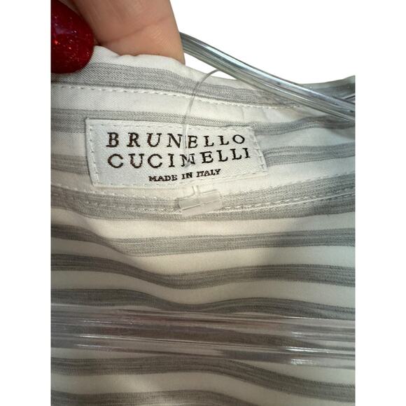 Brunello Cucinelli NWT Cotton Embellished Striped Shirt Dress in White Size XL - Picture 9 of 12